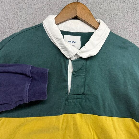 Old Navy Polo Shirt Men's XL Blue Green Yellow Rugby Colorblock Collared Preppy - Picture 1 of 12